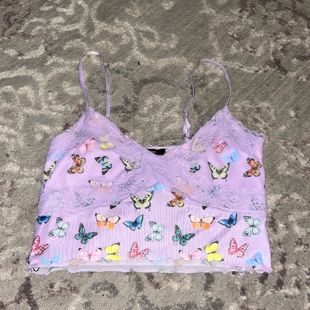 light weight , purple butterfly cropped tank !